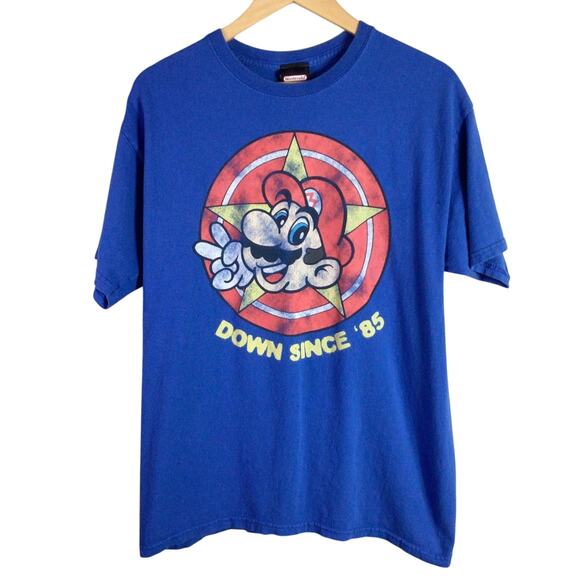 Nintendo Super Mario Bros distressed 2007 T Shirt Blue Large - Picture 1 of 5